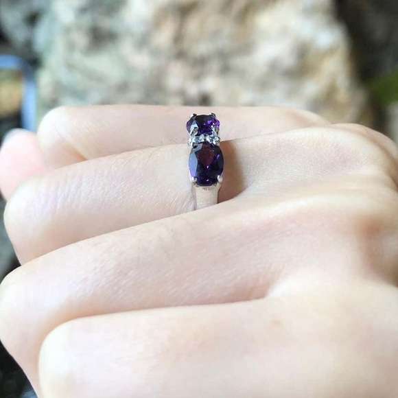 New Natural 2.32CT Amethyst Diamond 14K White Gold Hallmarked Ring - Picture 5 of 17